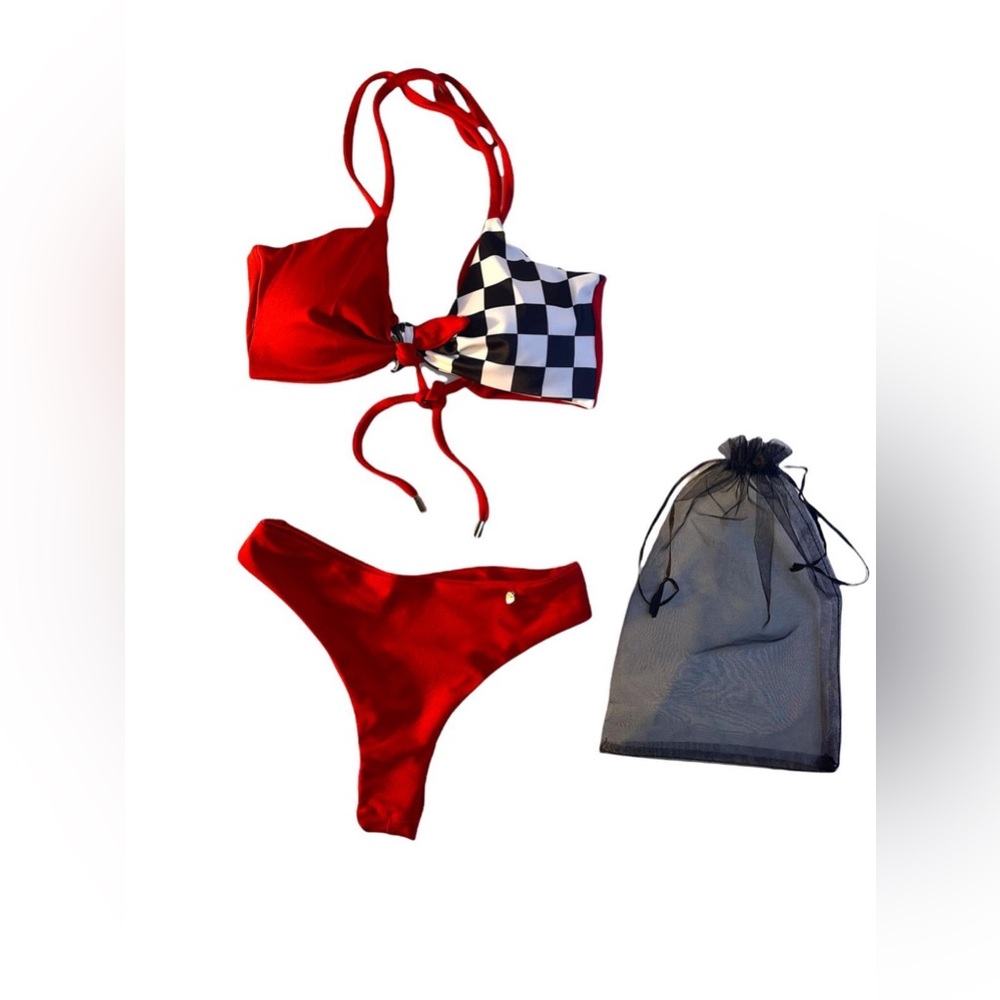 Red and Checkered Bikini Set